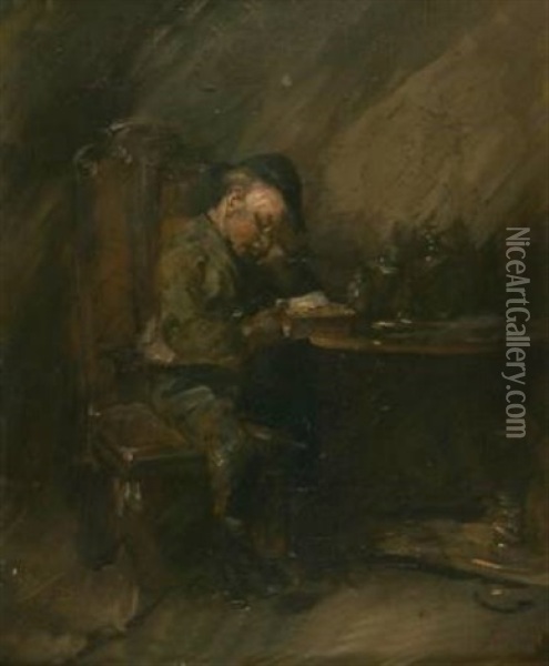 Lesender Junge Oil Painting - Wilhelm Busch