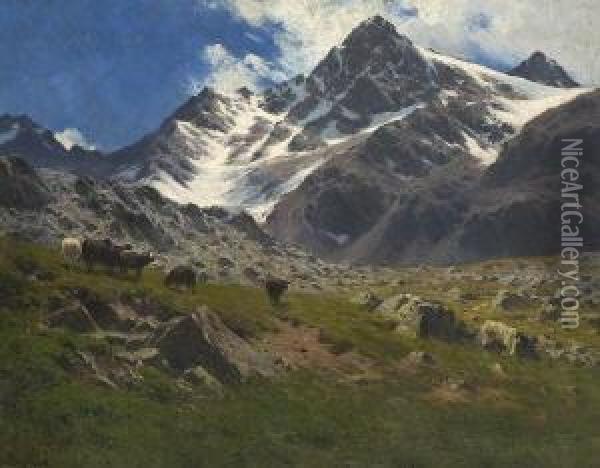 Gebirgslandschaft. Oil Painting - Georg Hermann Engelhardt