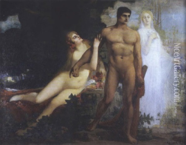Hercule Entre Le Vice Et La Vertu Oil Painting - Marius Ernest Joseph Azema