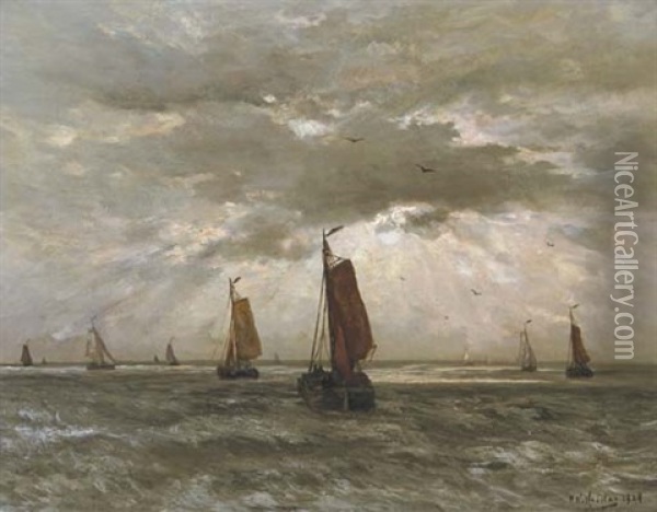 Light Breaking Through The Clouds: The Return Of The Fleet Oil Painting - Hendrik Willem Mesdag