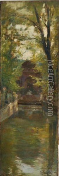 La Fontaine Au Jardin Du Luxembourg Oil Painting - Victor Marec