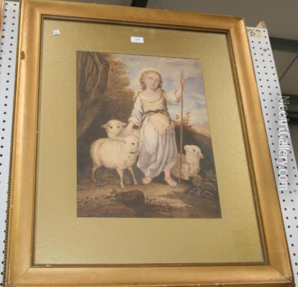 The Infant St John Tending Sheep Within A Landscape Oil Painting - Bartolome Esteban Murillo