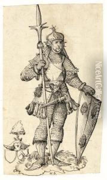 Standing Warrior, Ca. 1540. Oil Painting - Phb Monogrammist