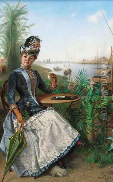 Taking tea by the banks of the river Nile, Egypt Oil Painting - Moritz Stifter