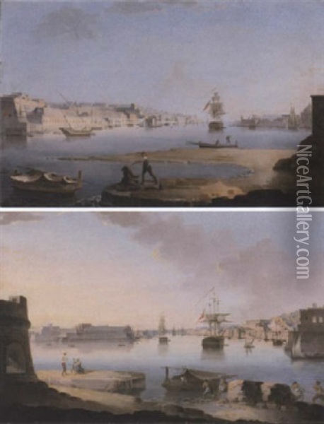 The Grand Harbour From Ras Hanzir Oil Painting - Giorgio Pullicino