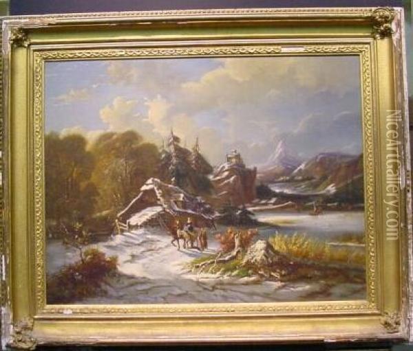 Winter Landscape Oil Painting - Alfred Wierusz-Kowalski