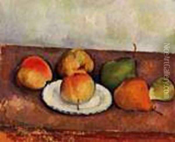 Still Life Plate and Fruit 1883 1887 Oil Painting - Paul Cezanne
