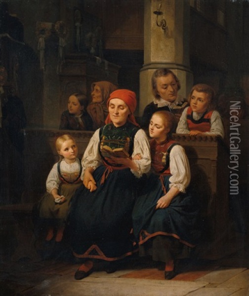 Bauernfamilie In Der Kirche Oil Painting - Louis Ammy Blanc