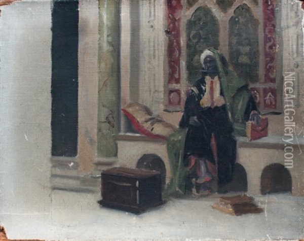 Homme Arabe Assis Sur Un Entablement Aupres De La Fenetre Oil Painting - Ludwig Deutsch