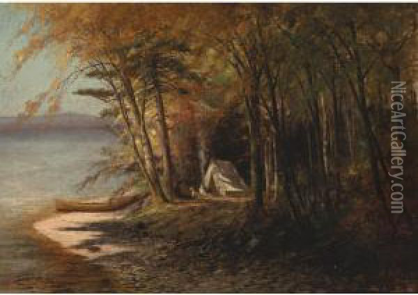 Camping On Saranac Lake, Adirondacks Oil Painting - Edward Hill