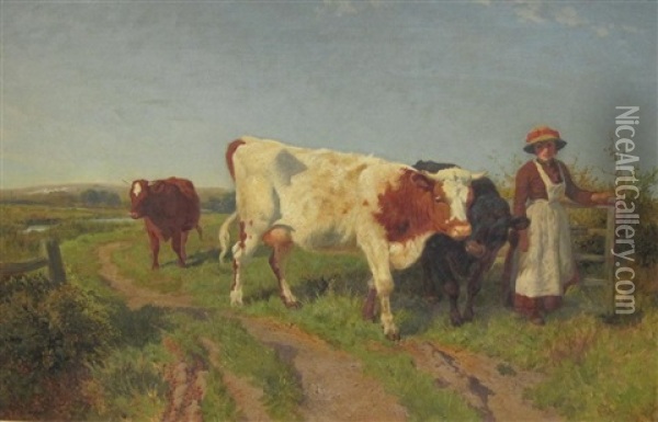 Bringing The Cows Home Oil Painting - Charles Collins II