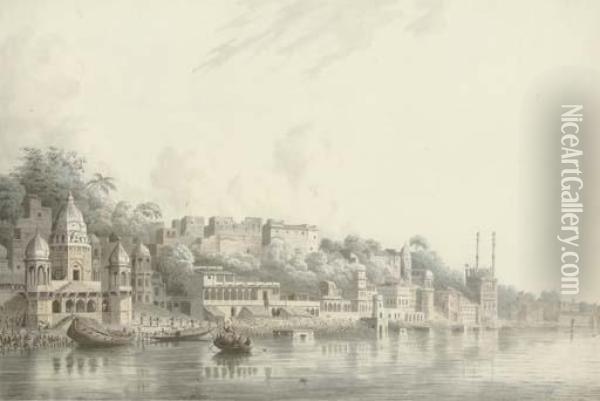 Benares On The River Ganges Oil Painting - Hubert Cornish