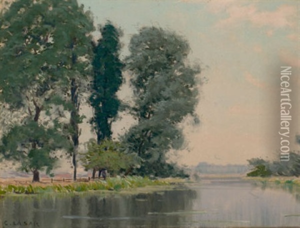 Trees By The River Oil Painting - Charles Augustus C. Lasar