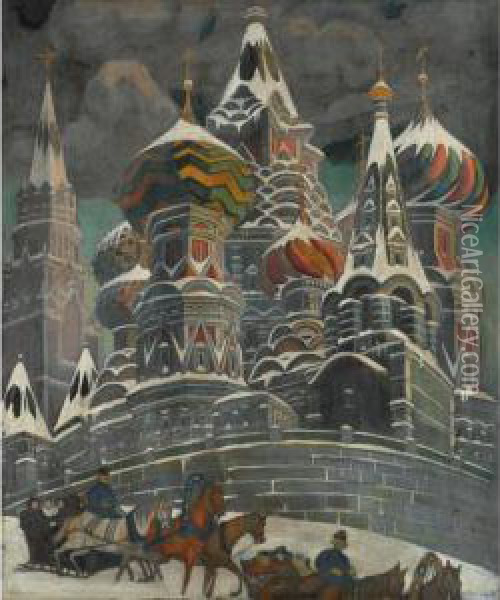 St. Basil's Cathedral, Moscow Oil Painting - Leonid Mikhailovich