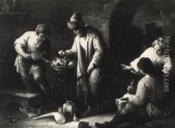 Alchemist In His Laboratory Oil Painting - Giovanni Camillo Sagrestani