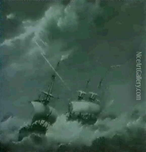 The Storm Oil Painting - Johannes Hermanus Barend Koekkoek