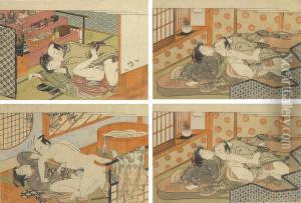 Set Of Twelve Erotic Prints Oil Painting - Isoda Koryusai