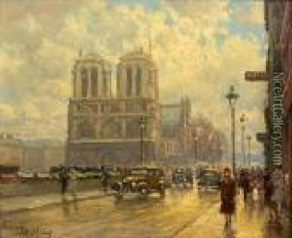 Les Quais Et Notre-dame De Paris Oil Painting - Henri Malfroy