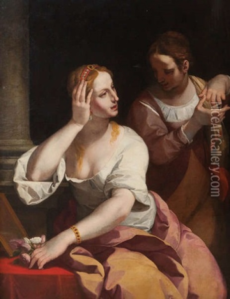 Toilette D'une Dame Noble Oil Painting - Vincenzo Rustici