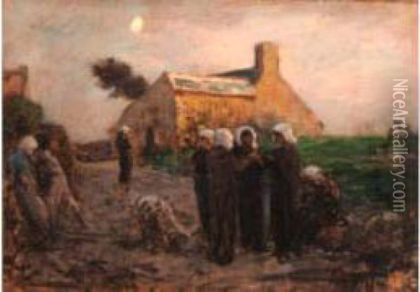 Le Soir Dans Les Hameaux Du Finistere Oil Painting - Jules Breton