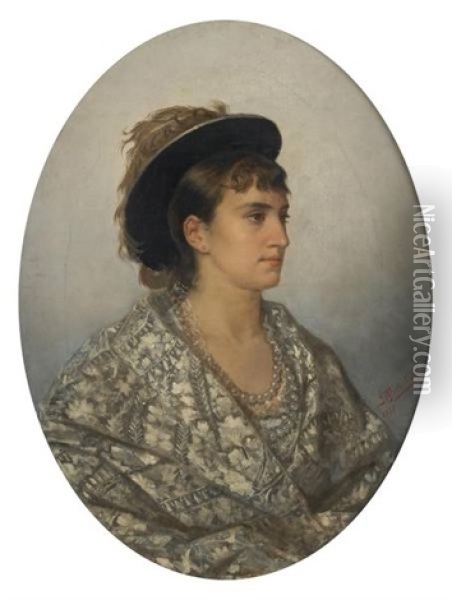 Jeune Femme Au Chapeau De Plumes Oil Painting - Louis Maeterlinck