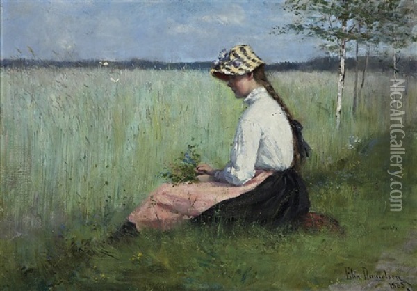 Girl On A Meadow Oil Painting - Elin Danielson-Gambogi
