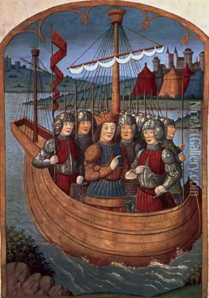 King Arthur and his Knights embarking for the Holy Land, from Lancelot du Lac, c.1490 Oil Painting - Antoine Verard