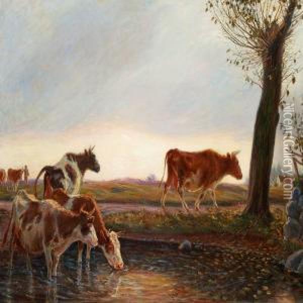 Cows Homeward Bound In The Evening Oil Painting - Theodor Philipsen