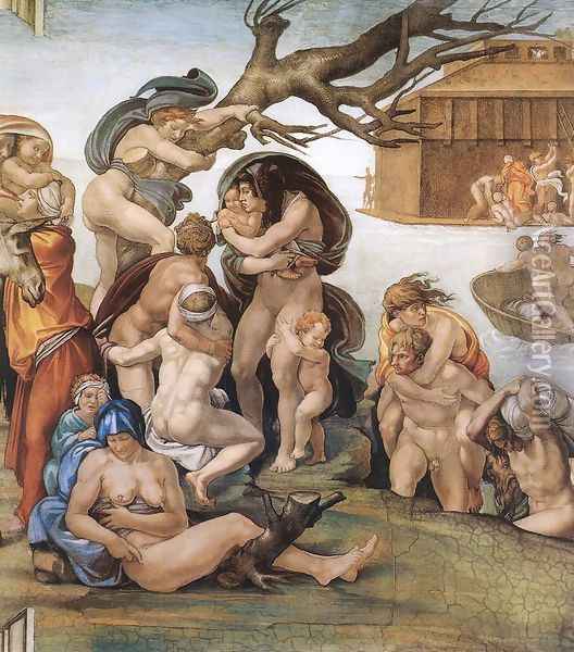 The Deluge (detail-1) 1508-09 Oil Painting - Michelangelo Buonarroti