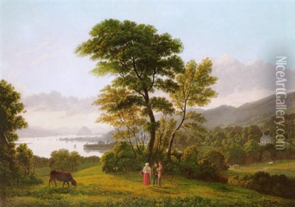On The Banks Of The River Clyde, Dumbarton Rock In The Distance Oil Painting - John Knox