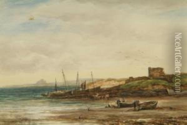 Holy Island, Northumberland, 
Signed And Inscribed With Title And Dated 1882 To Lower Left, Also Verso Oil Painting - James Orrock