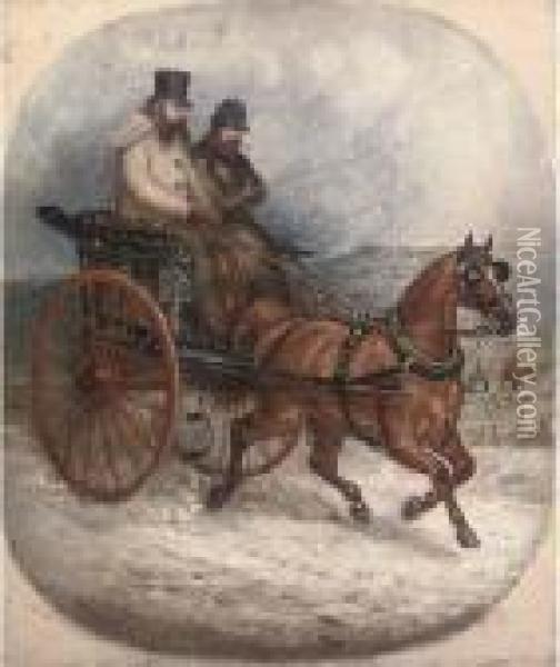 Trotting To The Meet, The Snow Falling Oil Painting - Charles Bilger Spalding