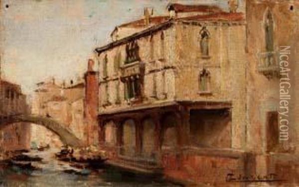 Canale Veneziano Oil Painting - Cesare Laurenti