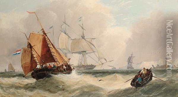 Shipping In Heavy Sea Oil Painting - John Callow