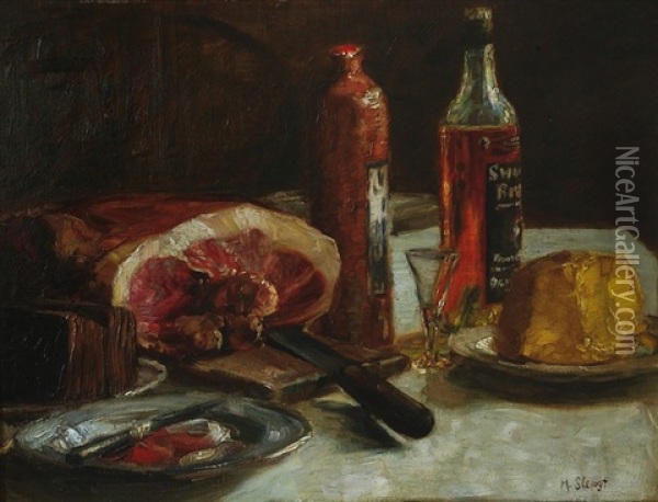 Still Life With Ham And Schnapps Oil Painting - Max Slevogt