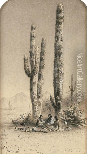 Giant Cactus In The Gila Desert Oil Painting - Rudolf (Daniel Ludwig) Cronau