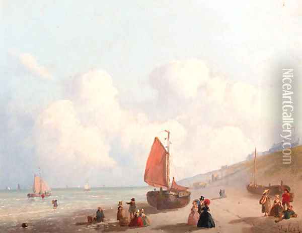 A sunny day on the beach in Schevingen Oil Painting - Joseph Bles
