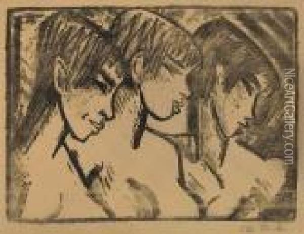 Drei Madchen Im Profil (dreimadchenkopfe) Oil Painting - Otto Mueller