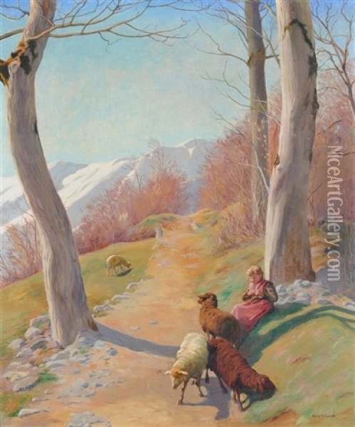 Die Kleine Schaferin Oil Painting - Hans Widmer
