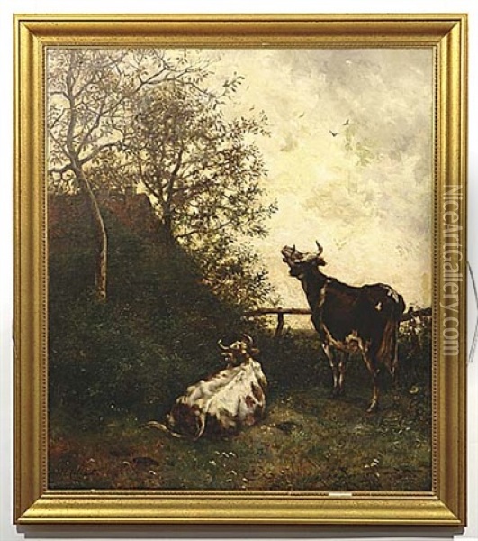 Cattle In Landscape Oil Painting - Marie Henrotin Collart
