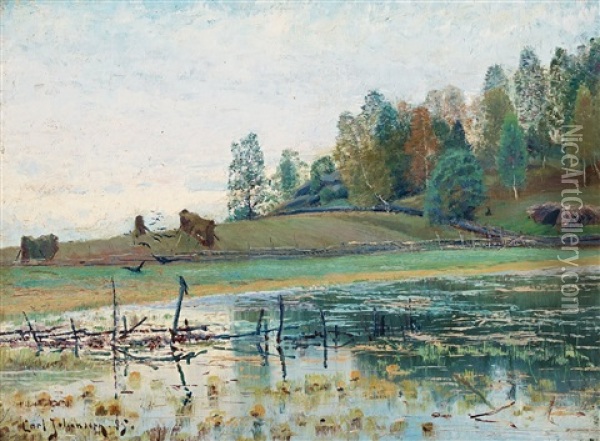 Harvest Landscape Oil Painting - Carl (August) Johansson