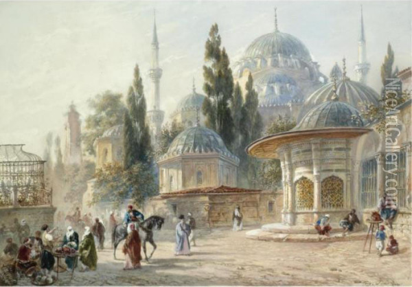 The Sehzade Mosque In Laleli, Constantinople Oil Painting - Eugene Napoleon Flandin