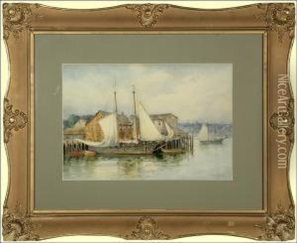 Sailboats In Gloucester Harbor Oil Painting - John A. Cook