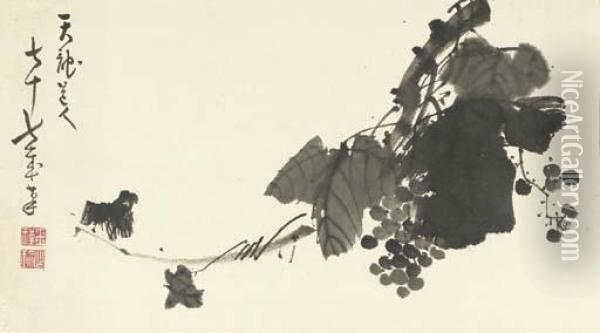 Grapes On Vine Oil Painting - Tenryu Dojin