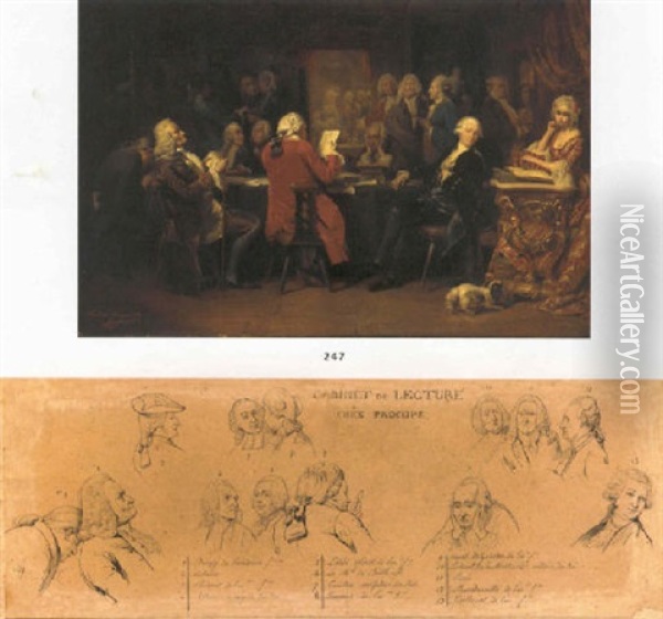 Voltaire Au Cabinet De Lecture Chez Procope Oil Painting - Claudius Jacquand
