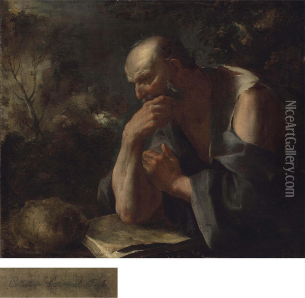 Saint Jerome Reading In A Landscape Oil Painting - Giuseppe Antonio Petrini