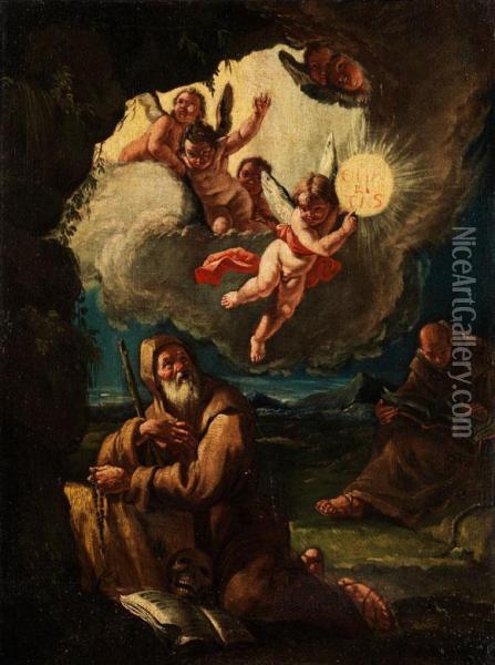 Die Vision Des Heiligen Francesco Di Paola (heiliger Franz Von Paula) Oil Painting - Francesco Fontebasso