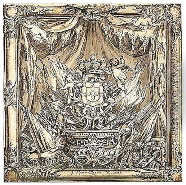 Design For A Monument, With The Royal Arms Of Portugal Oil Painting - Jan Van Der Heyden