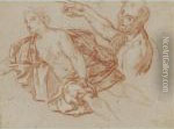 Recto: Studies Of A Nymph And A Satyr Oil Painting - Antoine Coypel