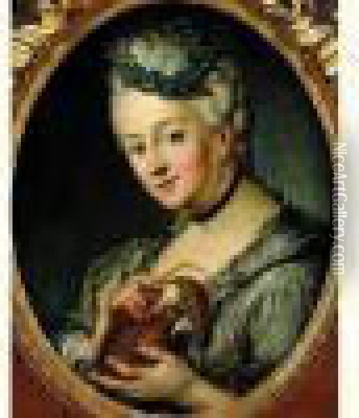 Portrait De Jeune Femme Tenant Une Caille Oil Painting - Antoine Pesne